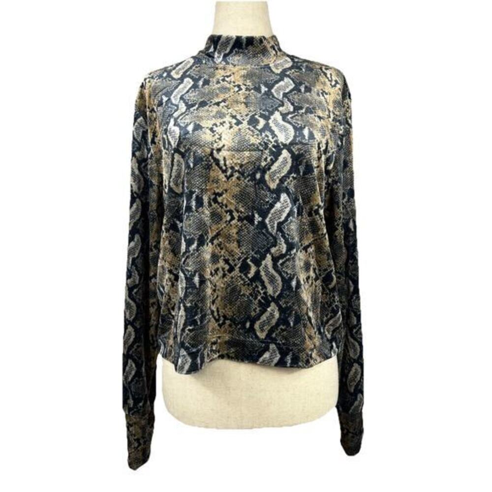 Carmen Marc Valvo Velvet Mock Neck Snakeskin Print Shirt Size M Mob Wife Glam